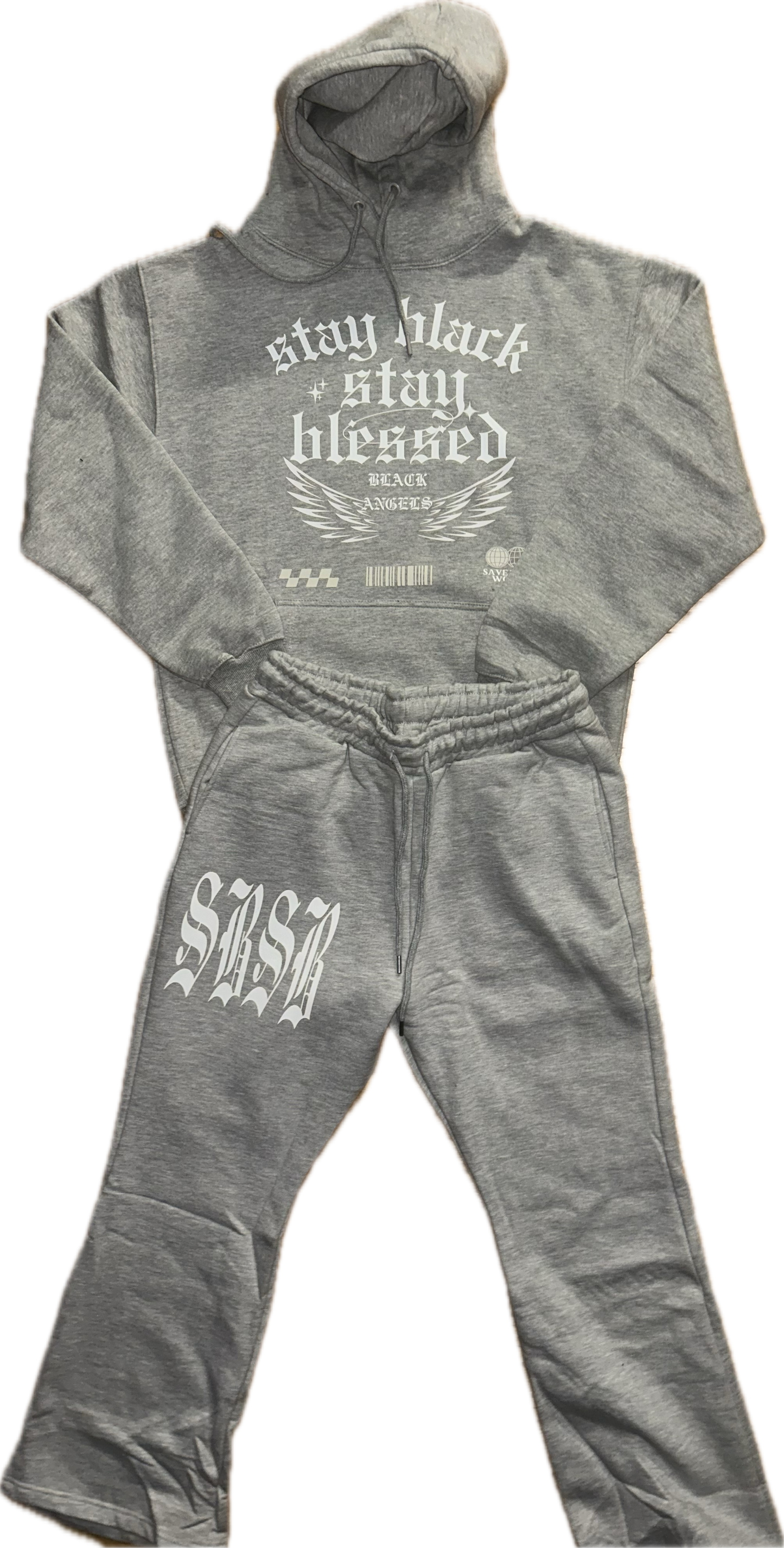 Black Angels stacked sweatsuit ( Grey)