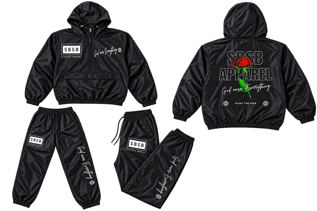 God over everything thing black windbreaker set
