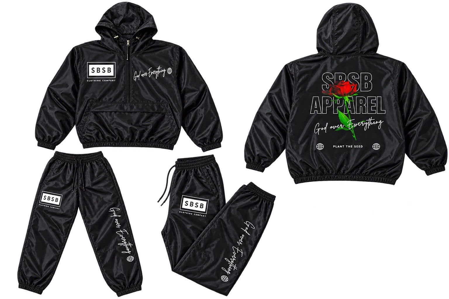 God over everything thing black windbreaker set